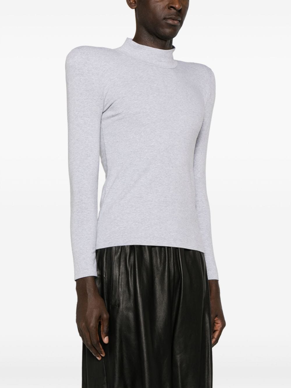 Shop Balenciaga Shoulder-padding High-neck T-shirt In Grey