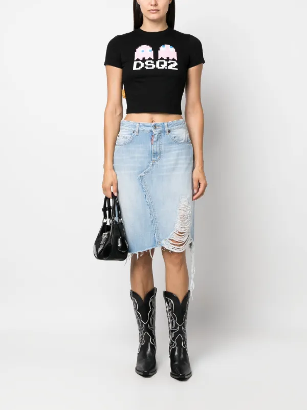 DSQUARED2 ripped-detailing A-line Denim Skirt Blue FARFETCH NZ