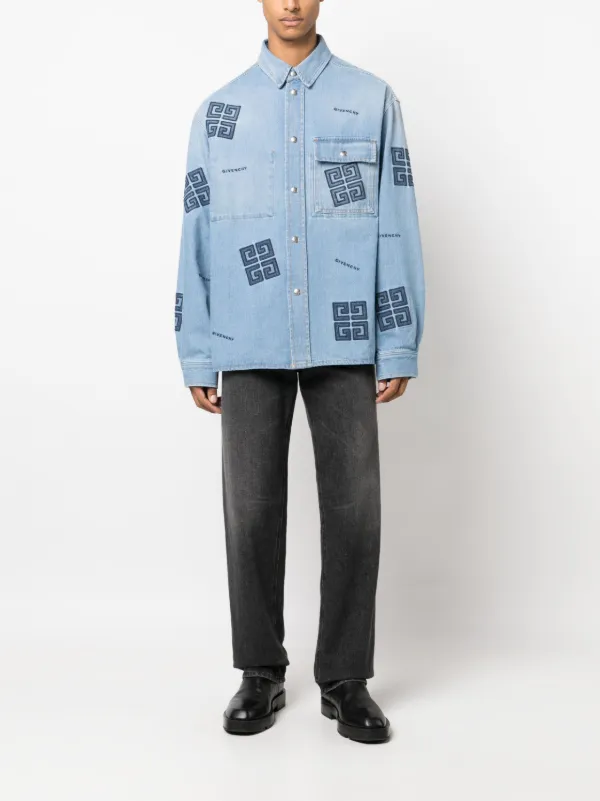 Givenchy 4G-logo Cotton Shirt | Blue | FARFETCH HK