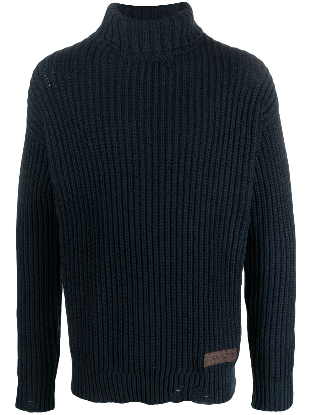 Dsquared2 Logo-patch Roll-neck Knitted Jumper In Blau