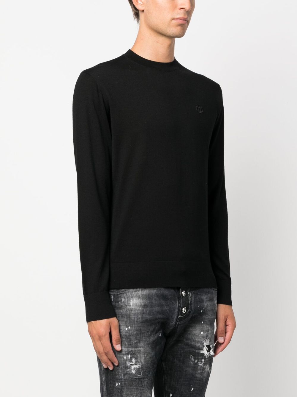 Shop Dsquared2 Embroidered-logo Virgin-wool Sweatshirt In 黑色