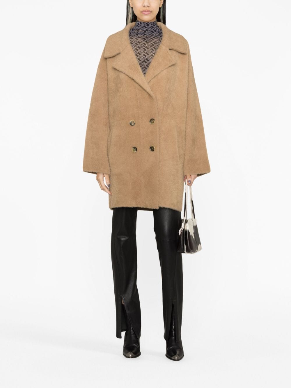 PINKO double-breasted faux-fur Coat - Farfetch