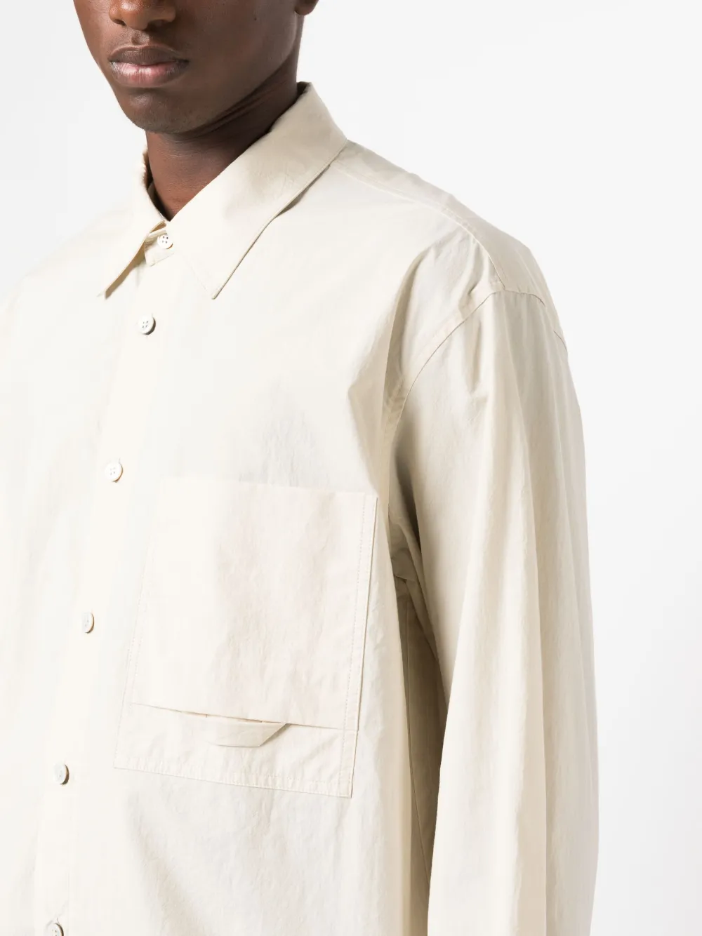 Solid Homme Logo-embroidered Cotton Shirt In 中性色