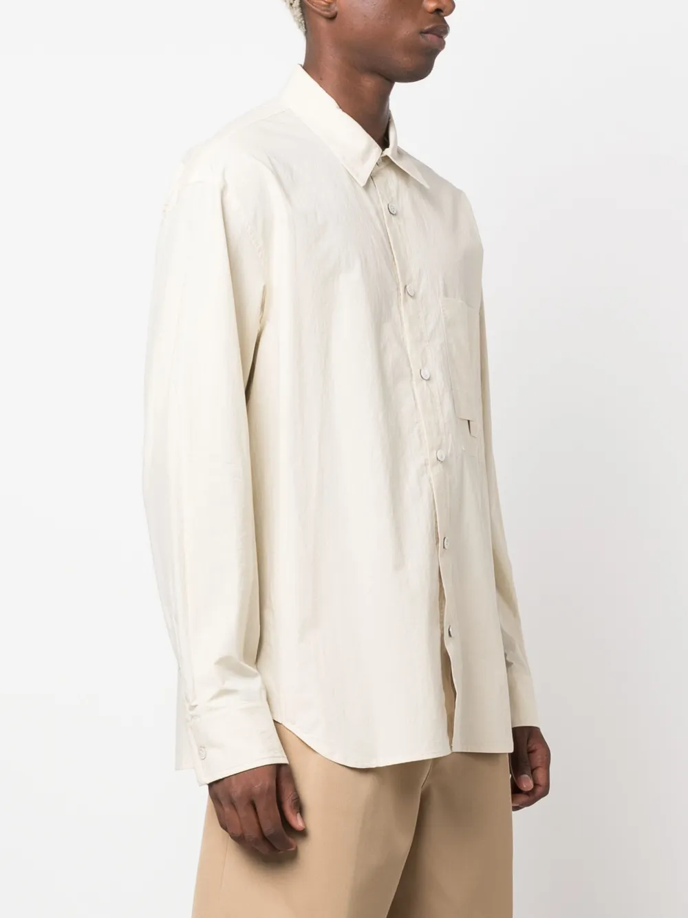 Solid Homme Logo-embroidered Cotton Shirt In 中性色