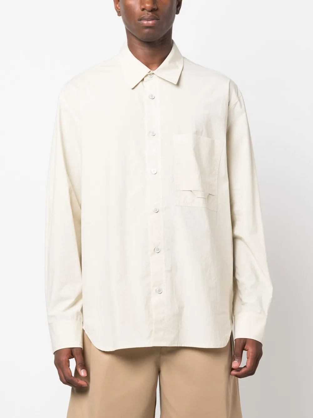 Solid Homme Logo-embroidered Cotton Shirt In 中性色