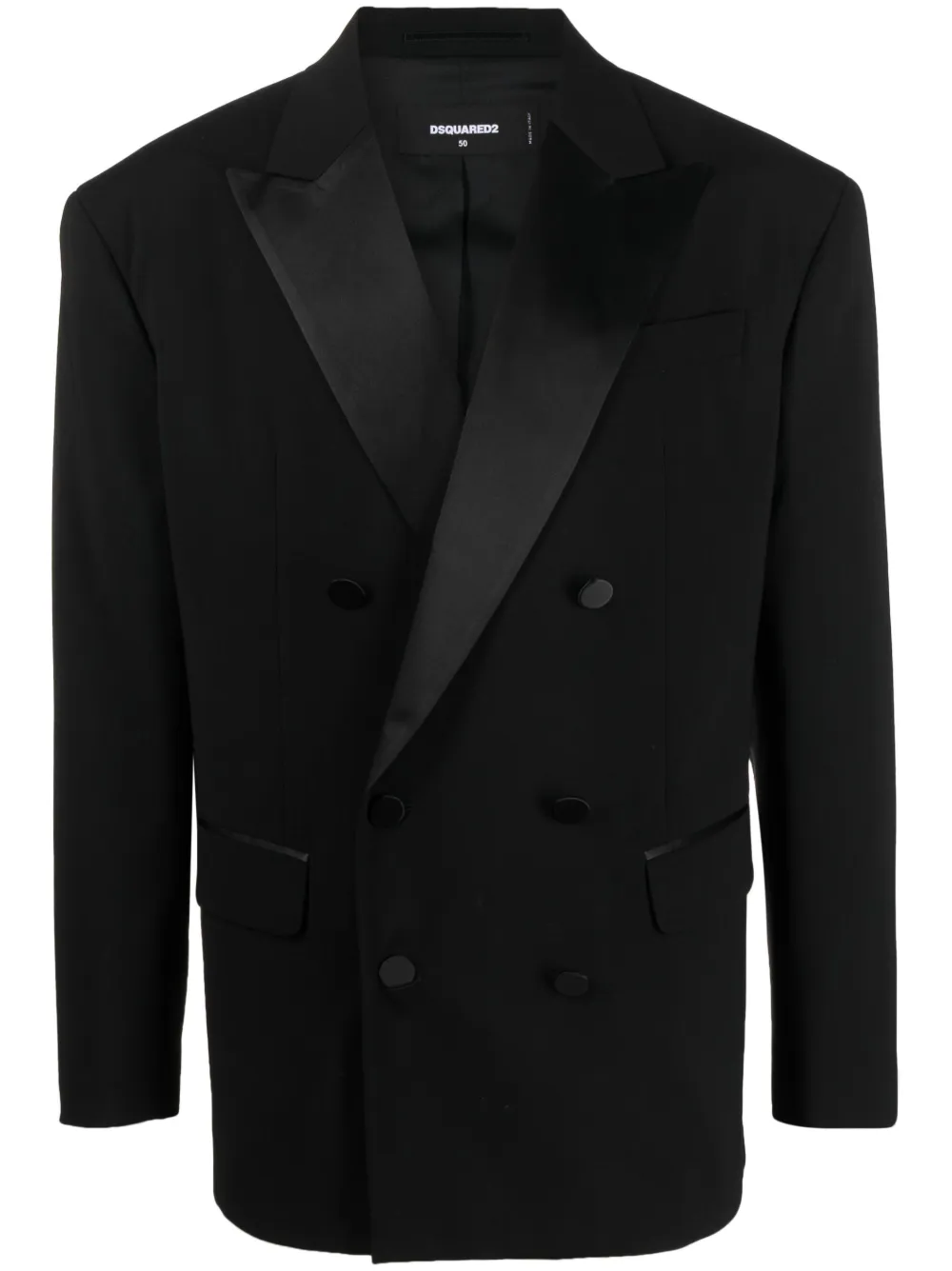 Dsquared2 Double-breasted Silk-lapels Blazer In Black