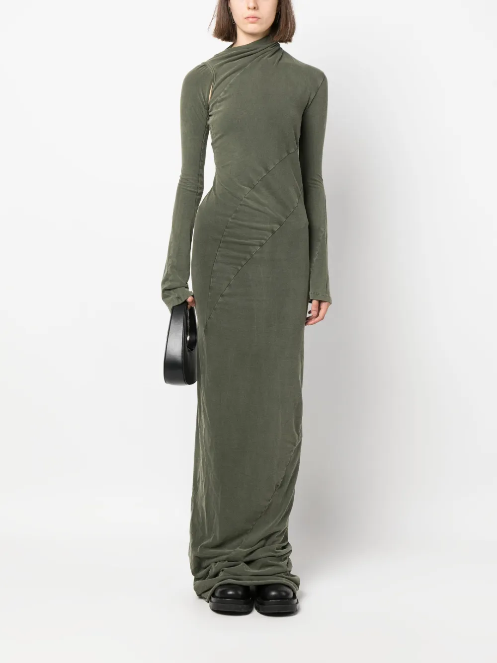 Ottolinger asymmetric-neck maxi dress - Groen