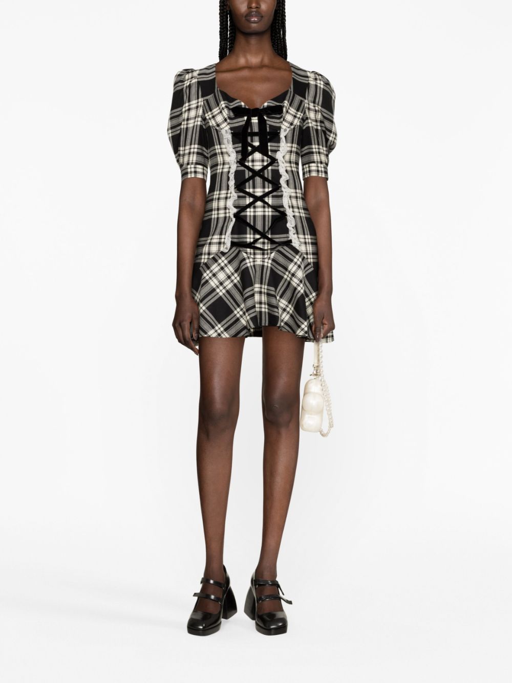 Alessandra Rich plaid-check lace-up dress - Black