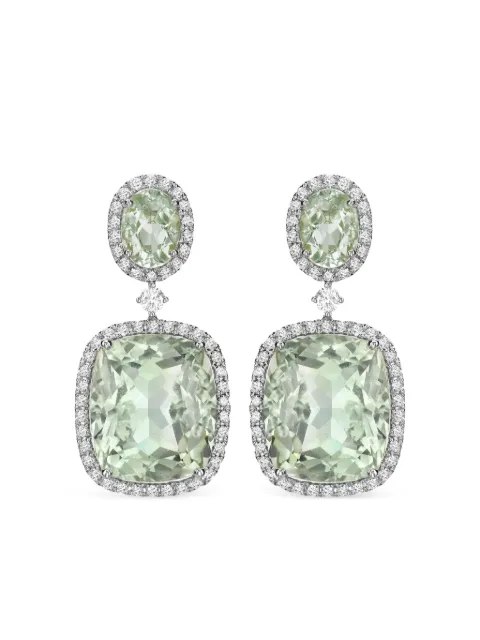 Kiki McDonough Signatures 18ct White Gold, Oval Cut and Cushion Cut Green Amethyst and Diamond Drop Earrings