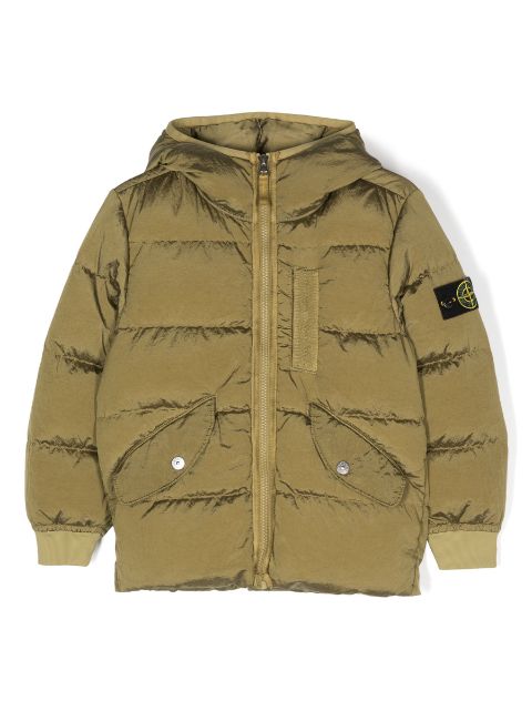 Stone Island Junior Compass-patch padded hooded jacket