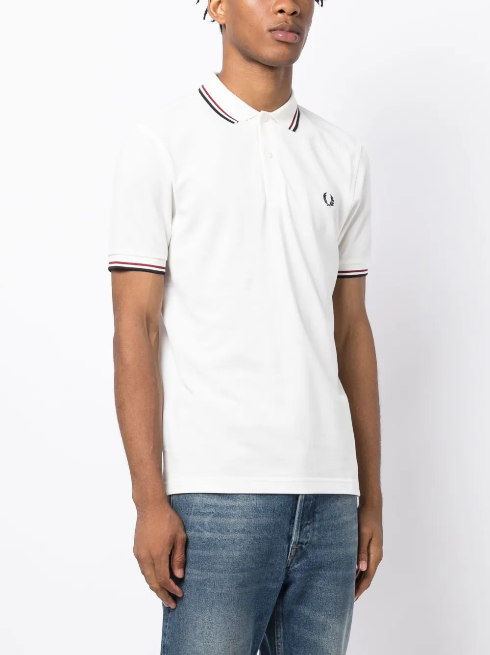  Fred Perry Polo Con Ribete En Contraste - Blanco 