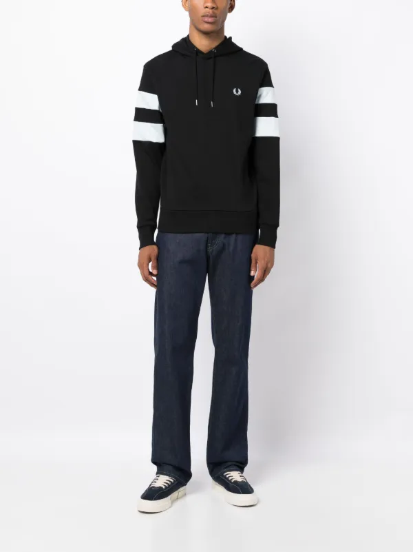 Fred Perry Striped Sleeve Cotton Hoodie Black FARFETCH AO