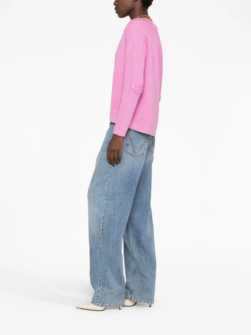ribbed V-neck jumper