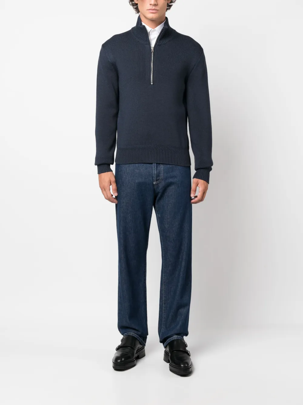 Shop Tom Ford Half-zip Wool-silk Jumper In Blue