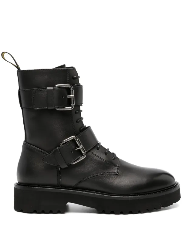 Doucal's Buckled Lace-up Leather Boots in Black