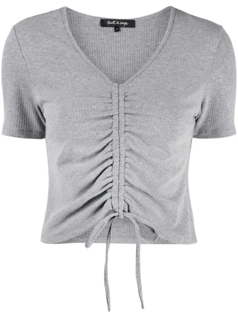 tout a coup ribbed-knit drawstring cropped top