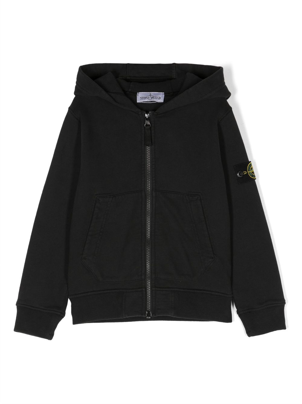 Stone Island Junior Compass-patch zip-up cotton hoodie - Black