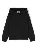Stone Island Junior Compass-patch zip-up cotton hoodie - Black