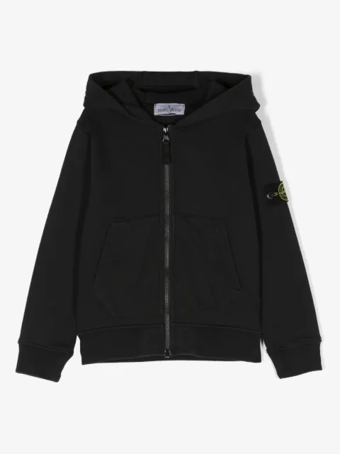 Stone Island Junior Compass-patch zip-up cotton hoodie