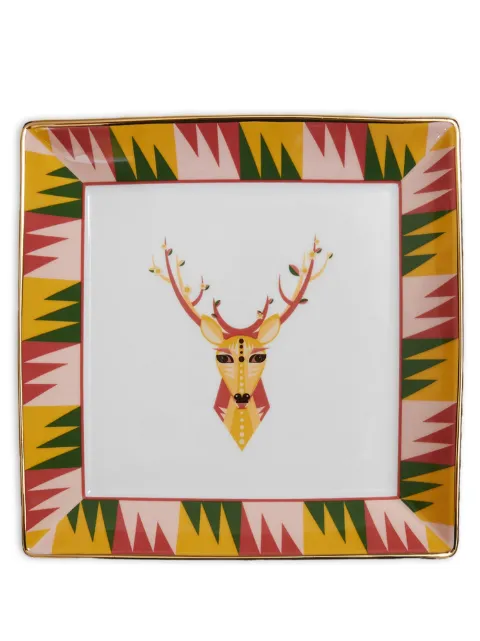 La DoubleJ deer-print porcelain trinket tray