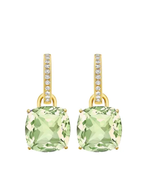 Kiki McDonough Kiki Classics 18ct Yellow Gold, Cushion Cut Green Amethyst and Diamond Detachable Hoop Earrings