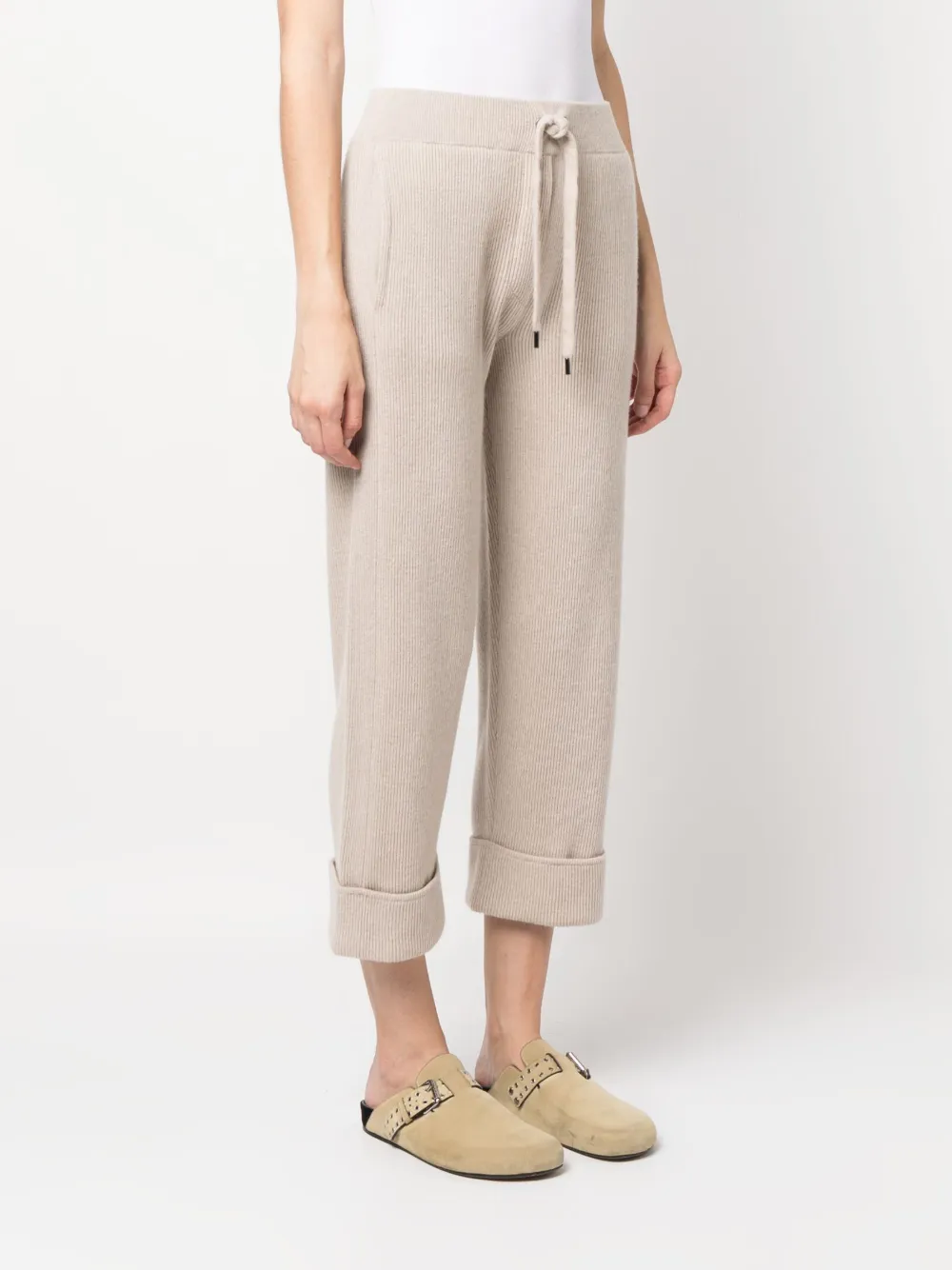 Brunello Cucinelli Drawstring Cropped Track Pants In Neutrals
