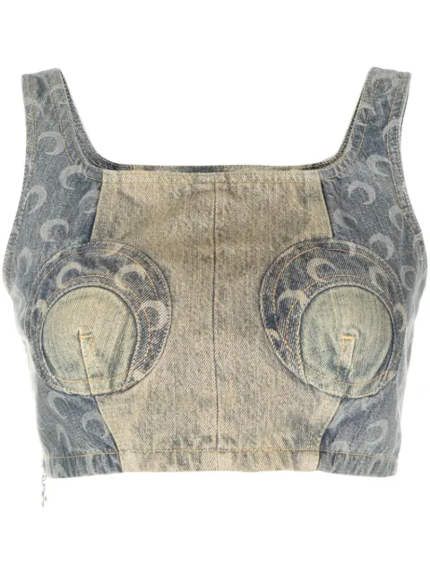 Marine Serre Regenerated denim bustier top 