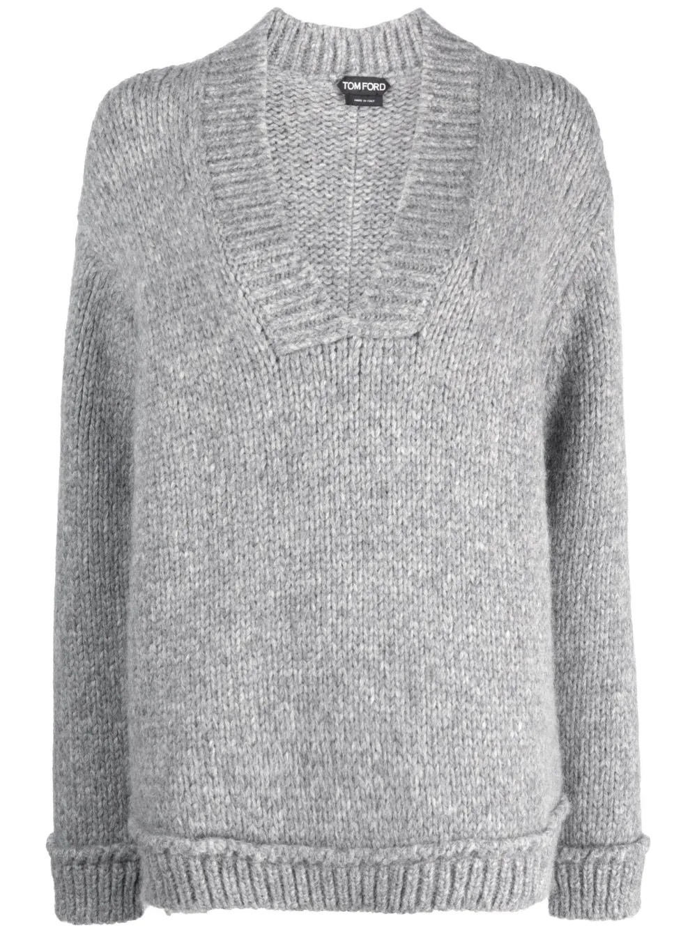Tom Ford Chunky-knit V-neck Jumper In Grey