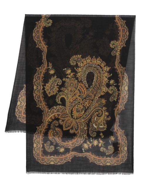 ETRO graphic-print frayed cashmere scarf Women