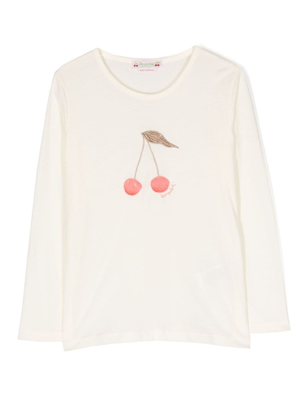 Shop Bonpoint Embroidered-cherry Long-sleeved T-shirt In White