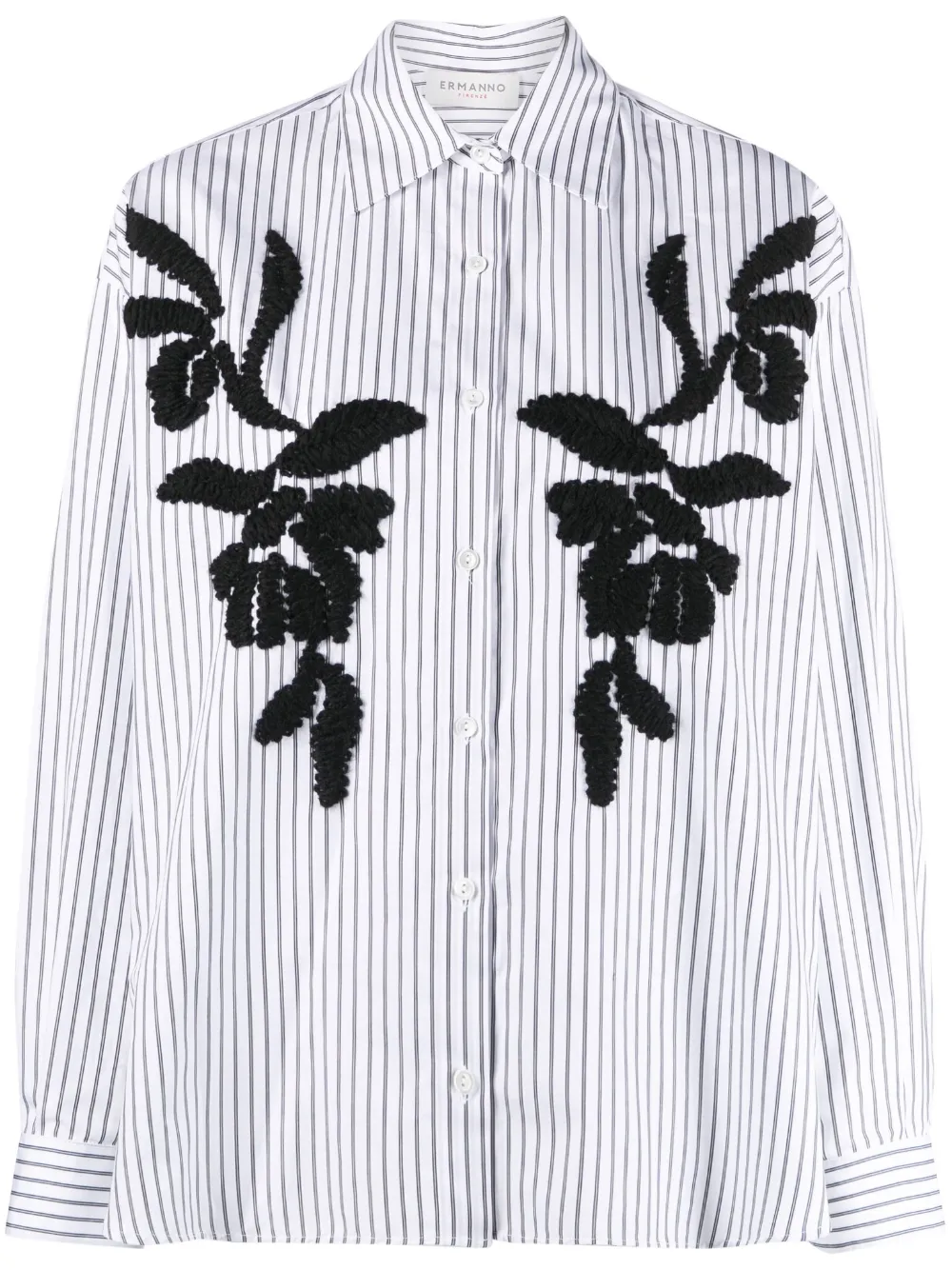 Ermanno Firenze Floral-embroidered Striped Shirt In White