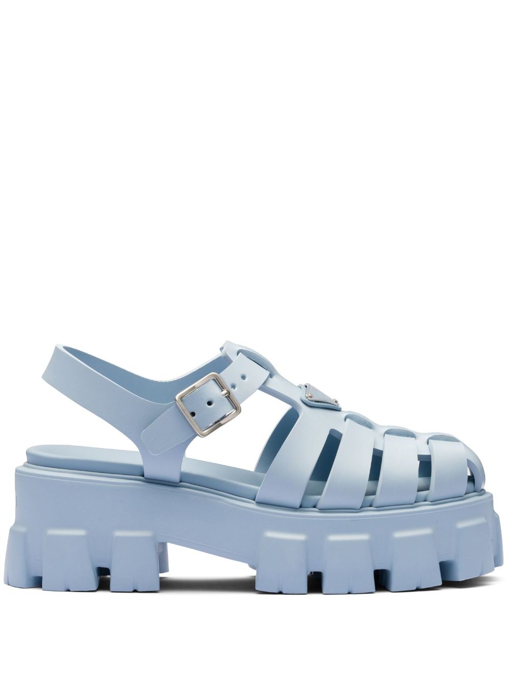 Shop Prada Monolith Caged Rubber Sandals In Blue