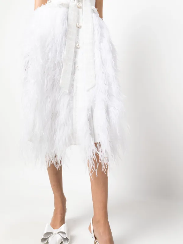 Huishan Zhang feather-trim Tweed Dress | White | FARFETCH