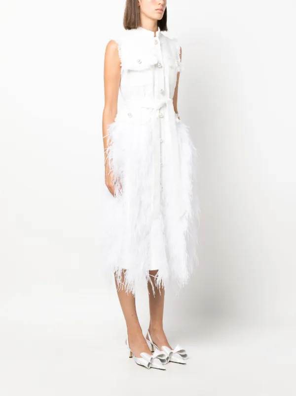 Huishan Zhang feather-trim Tweed Dress | White | FARFETCH IN 