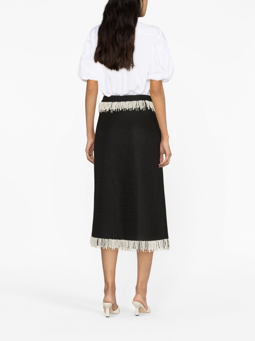 Shop Huishan Zhang Victoria Pearl-embellished Tweed Skirt In Black