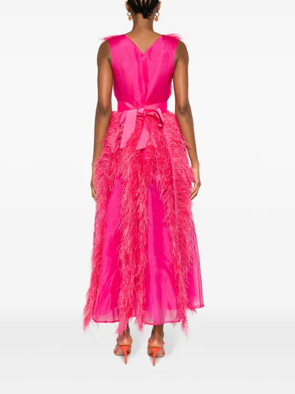 Huishan Zhang Irina ostrich feather maxi dress women Silk Silk Polyester Ostrich Feather 10 Pink
