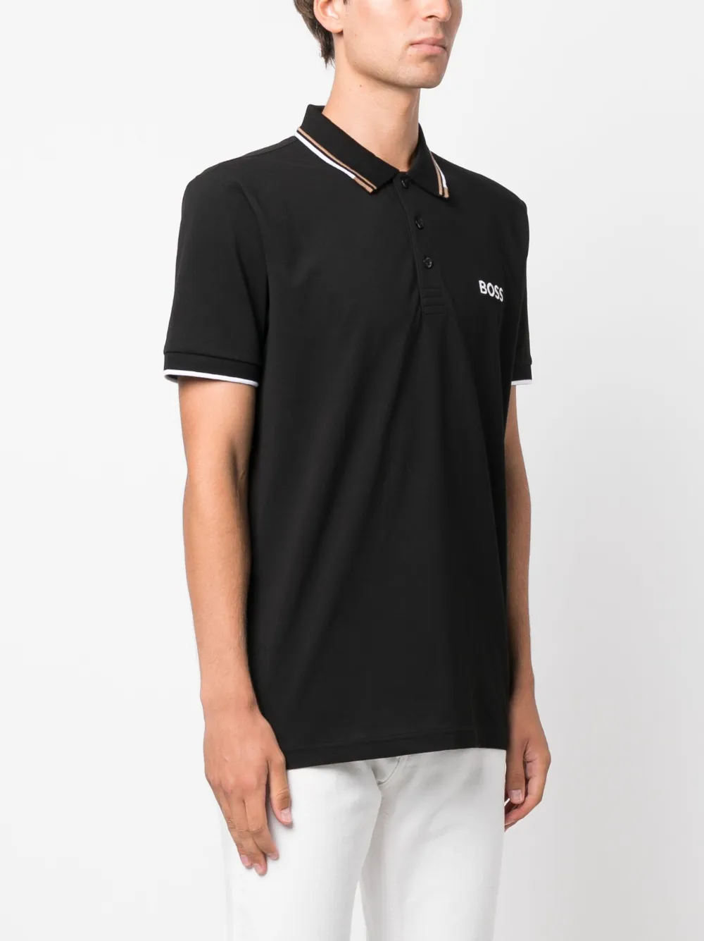 BOSS Poloshirt met geborduurd logo Zwart