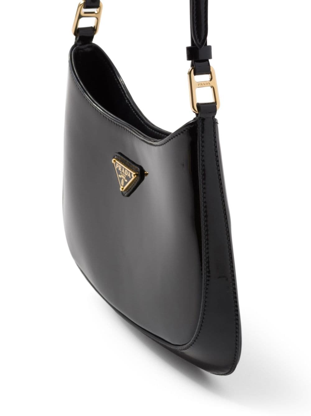 Shop Prada Cleo Patent-leather Shoulder Bag In Black