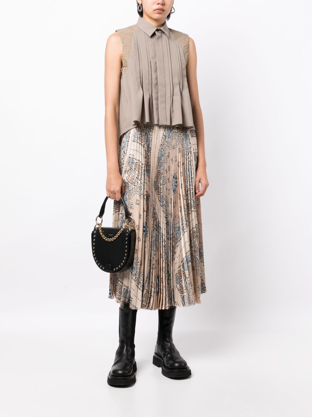 sacai graphic-print fully-pleated skirt - Bruin