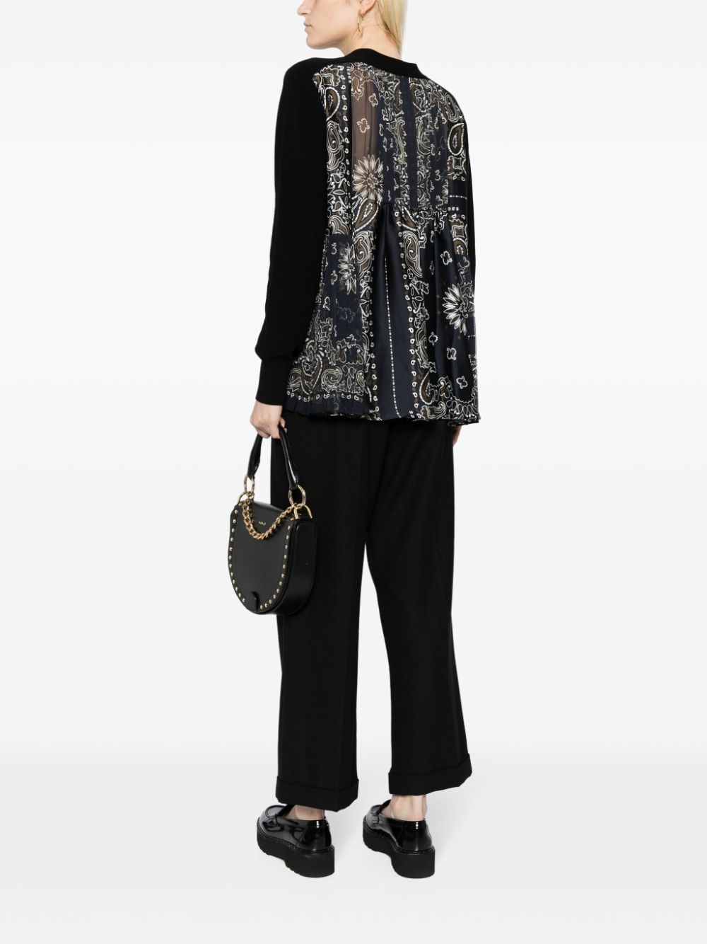 sacai paisley-print cotton cardigan - Zwart