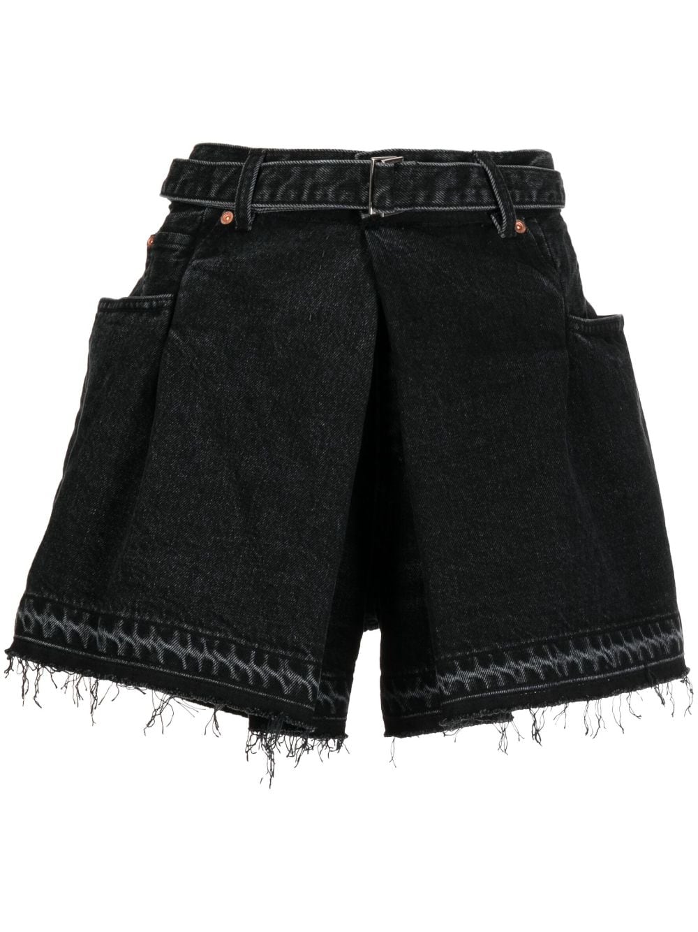 Sacai Frayed-edge Cotton Shorts In Black