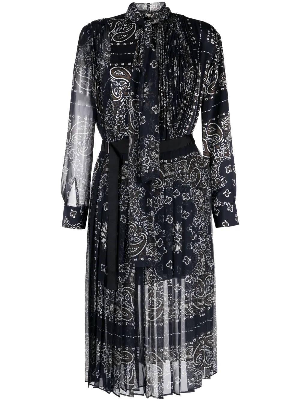 Sacai Deconstructed Pleated Midi Dress In Blue