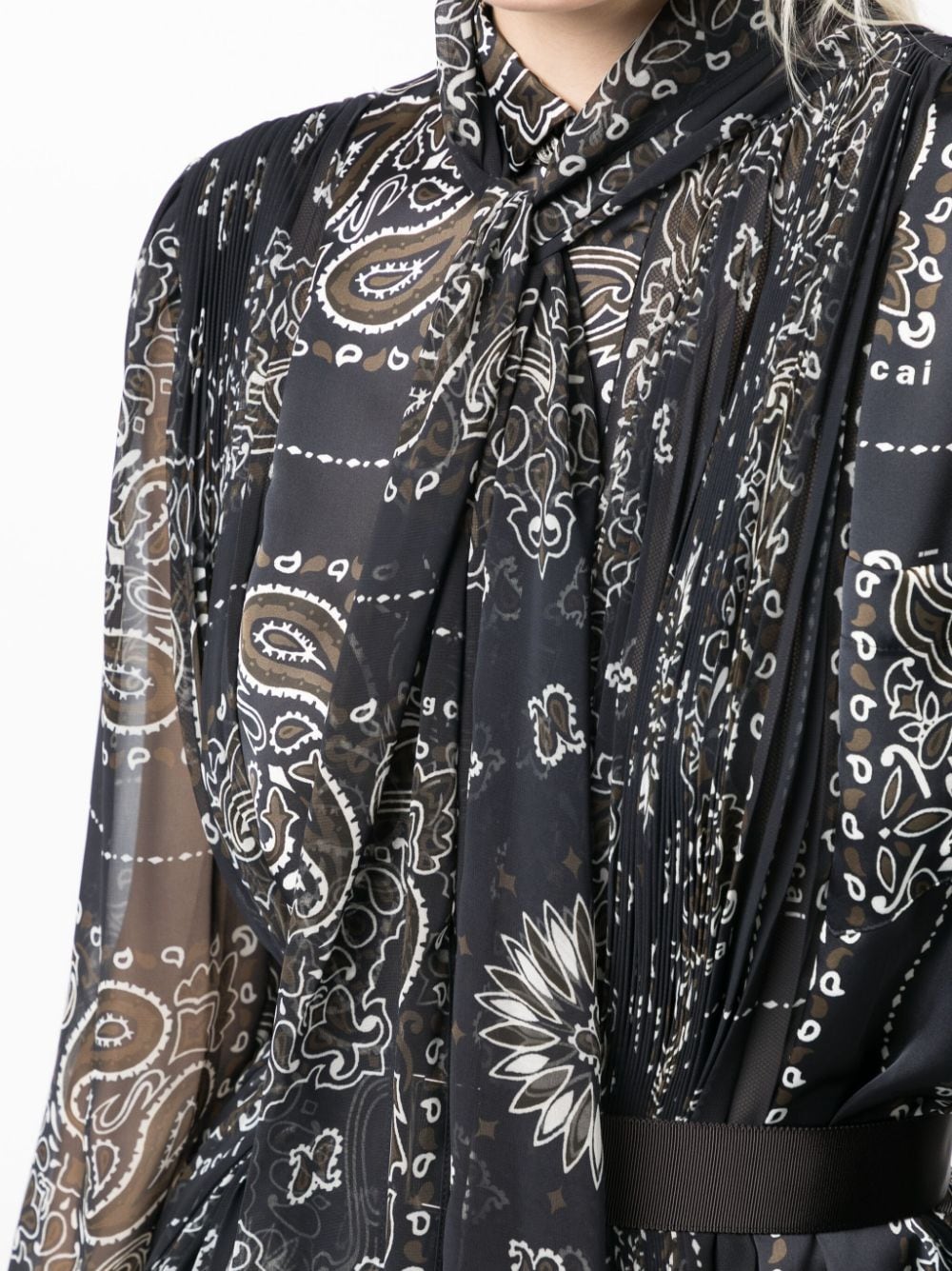 Shop Sacai Bandana-print Belted Blouse In Black