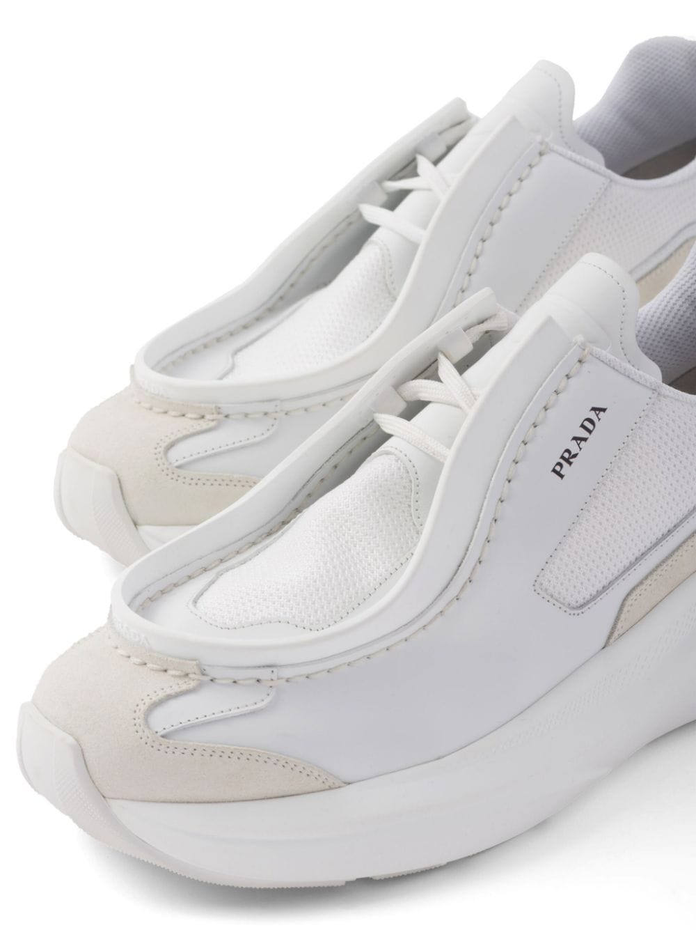 Shop Prada Panelled Chunky Sneakers In White
