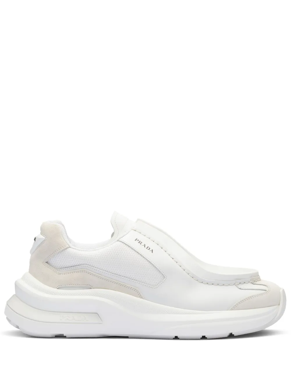 Prada Panelled Leather Chunky Sneakers In White