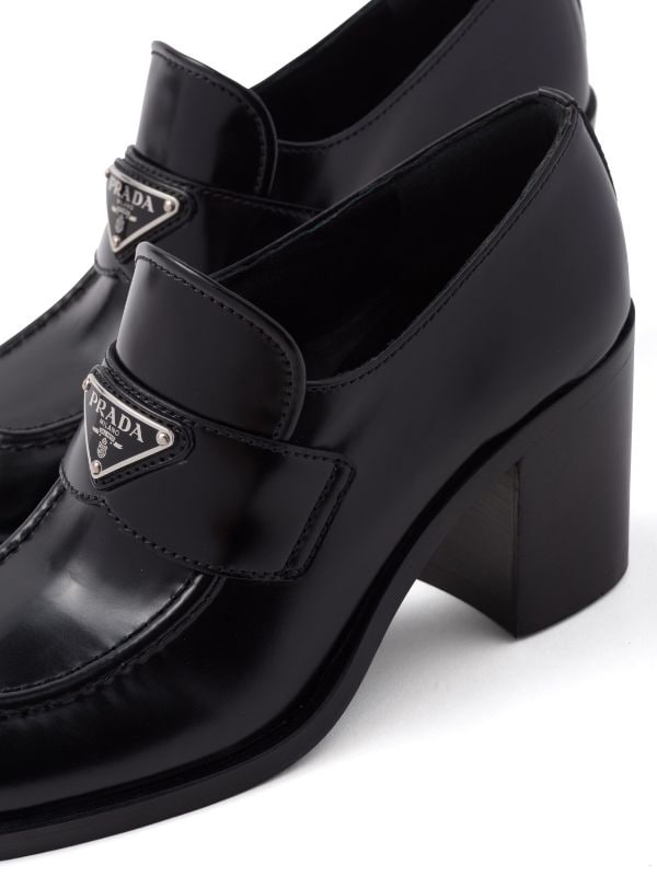 Prada block-heel brushed-leather Loafers - Farfetch