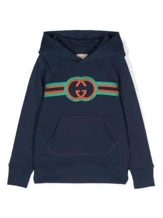 Gucci Kids Interlocking G Embroidered Hoodie | Blue | FARFETCH