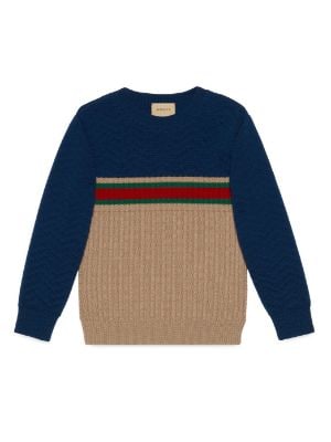 Gucci Boys' Wool Tiger Intarsia Sweater - Blue Sizes 7-16, Boys