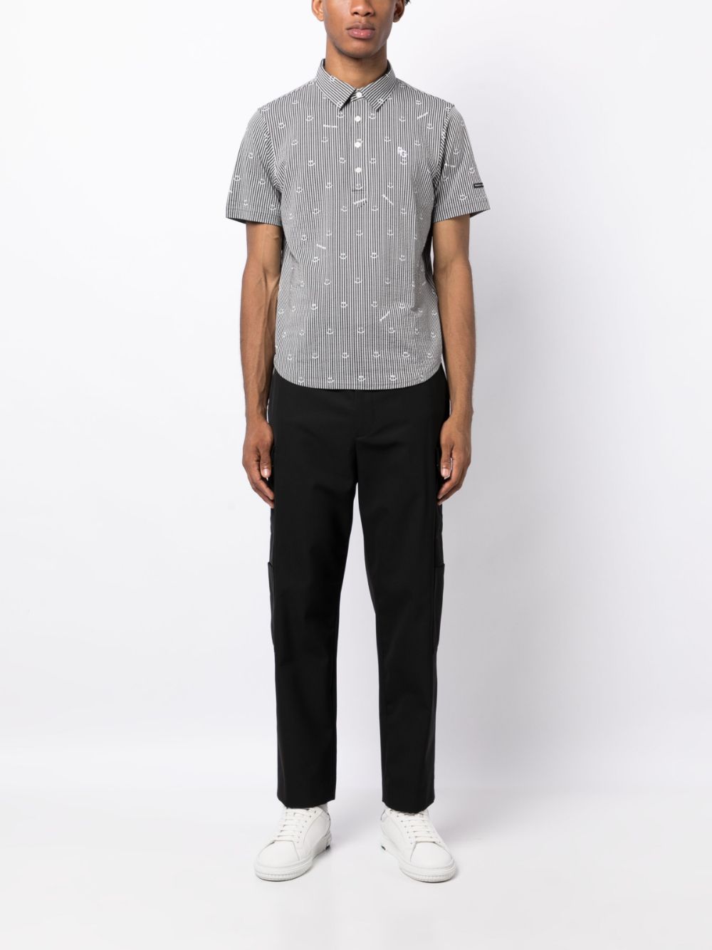 Shop Pearly Gates Motif-embroidered Pinstriped Polo Shirt In Grey