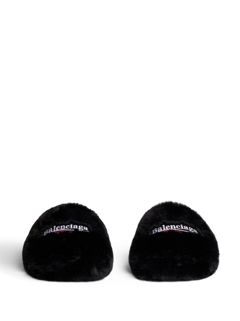 Shop Balenciaga Furry Logo-appliqué Slides In Black